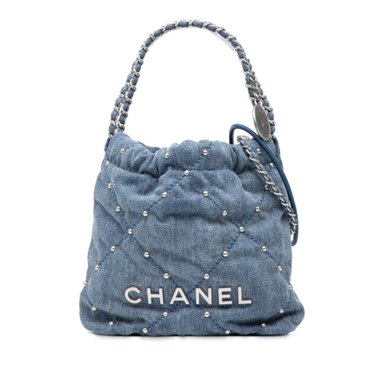 Chanel Mini Denim Studded 22 Mini Blue Denim