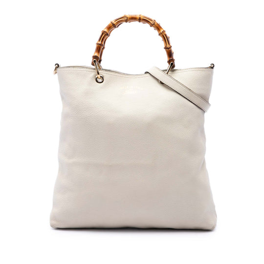 Gucci Bamboo Shopper Tote Tall White Calfskin