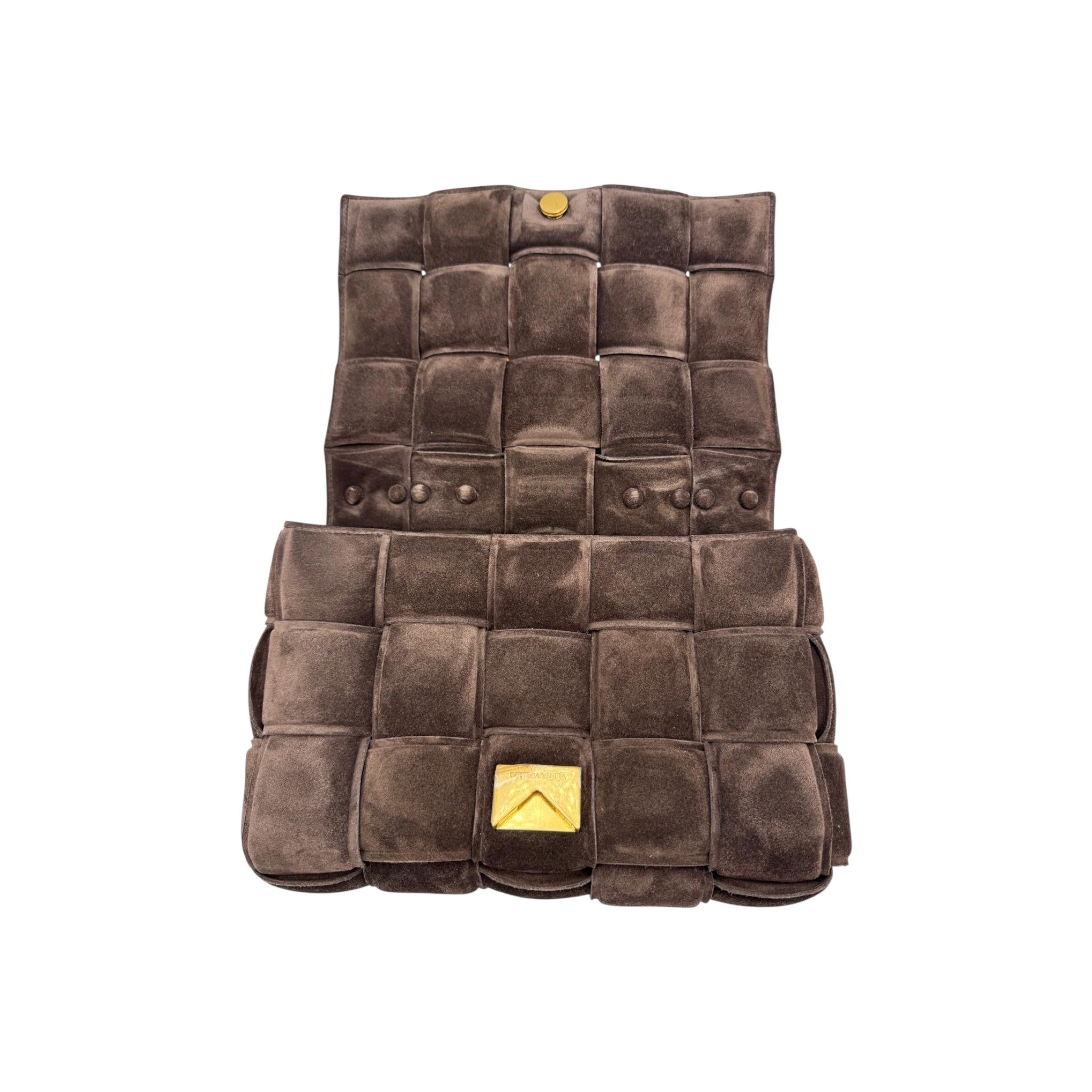 Bottega Veneta Padded Chain Cassette Brown Velvet Gold