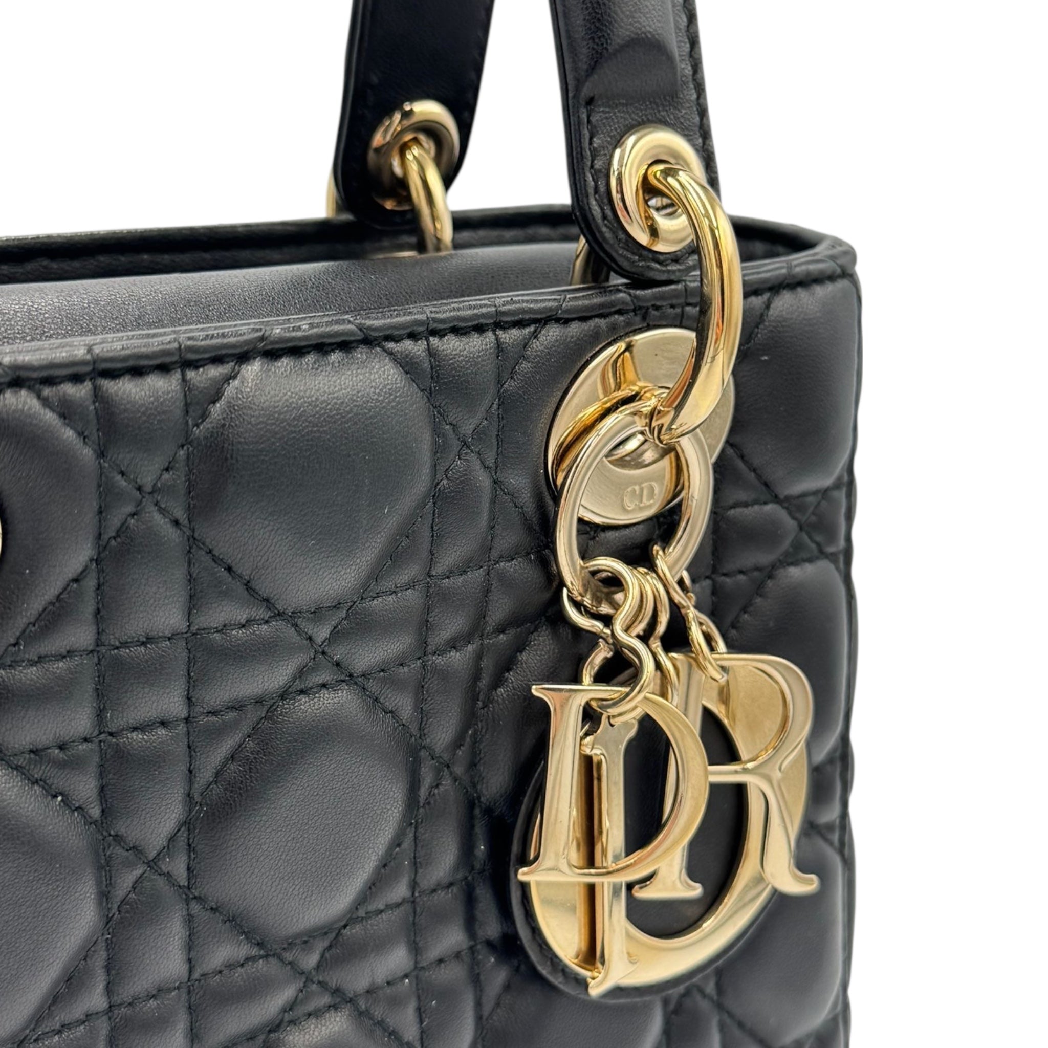 Dior Lady Dior Medium Black Lambskin Gold