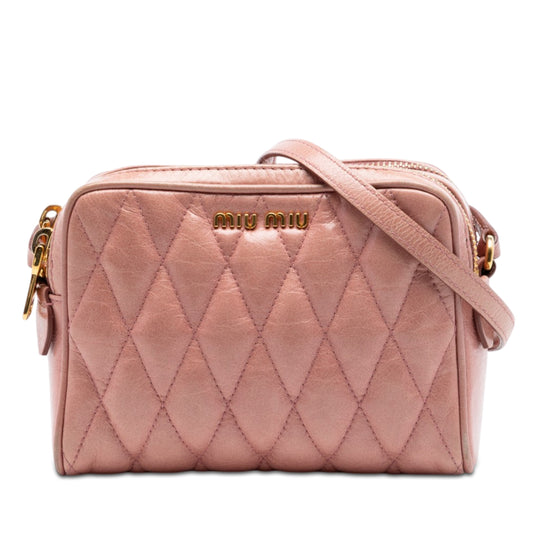 Miu Miu Matelassé Double Zip Camera Pink Nappa Leather