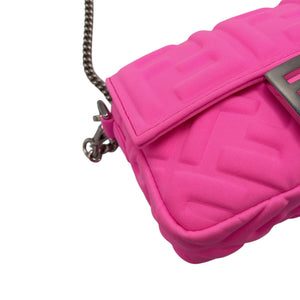 Fendi Baguette Chain Bag Mini Fluorescent Pink Rubberized/Silicone embossed FF Logo Silver