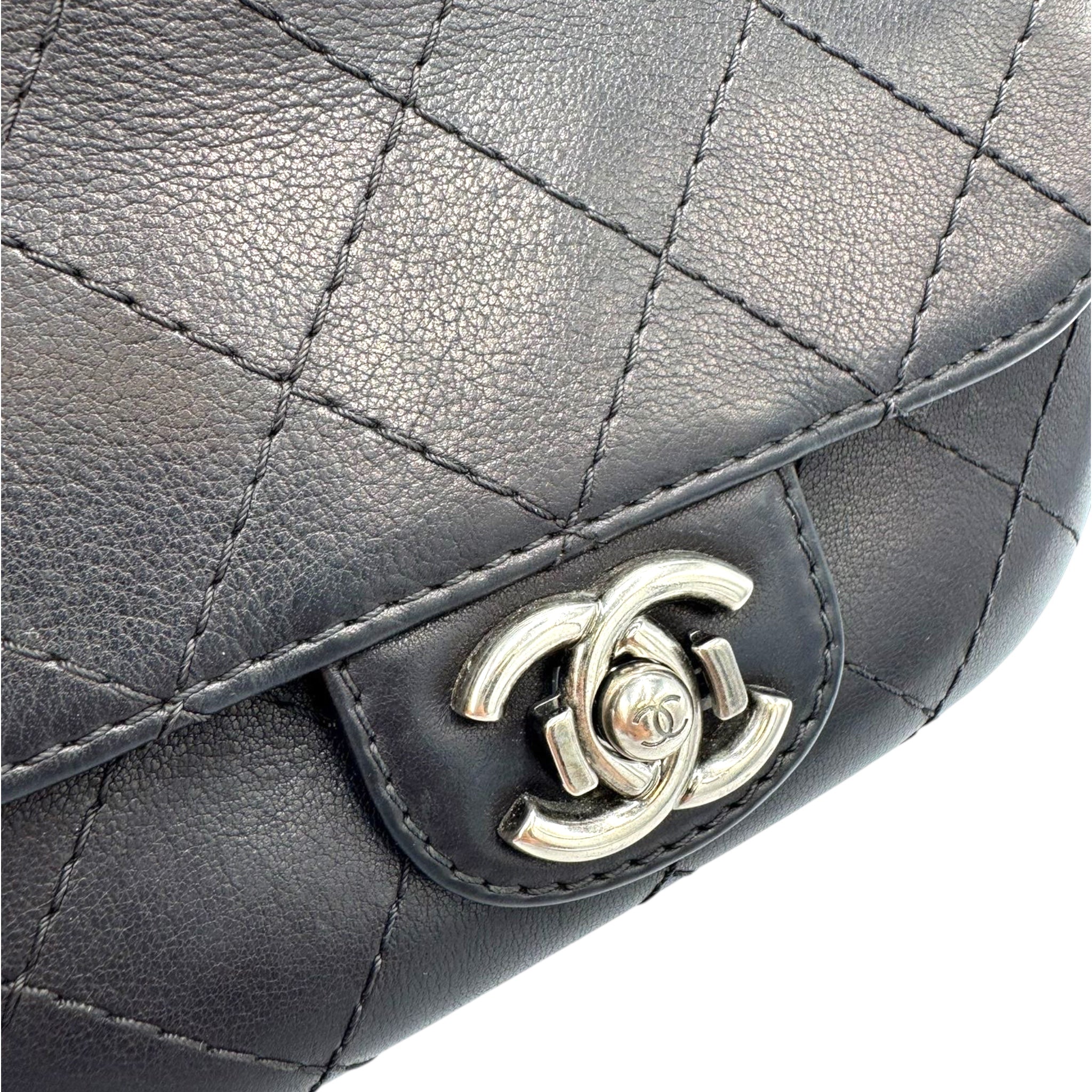 Chanel Mini Camera Crossbody Bag Lambskin Black Silver