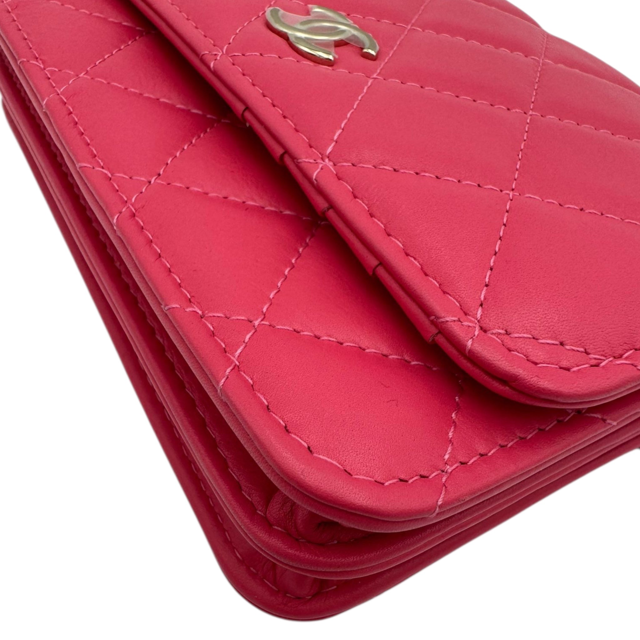 Chanel WoC Mini Pink Lambskin Silver Pearl Strap