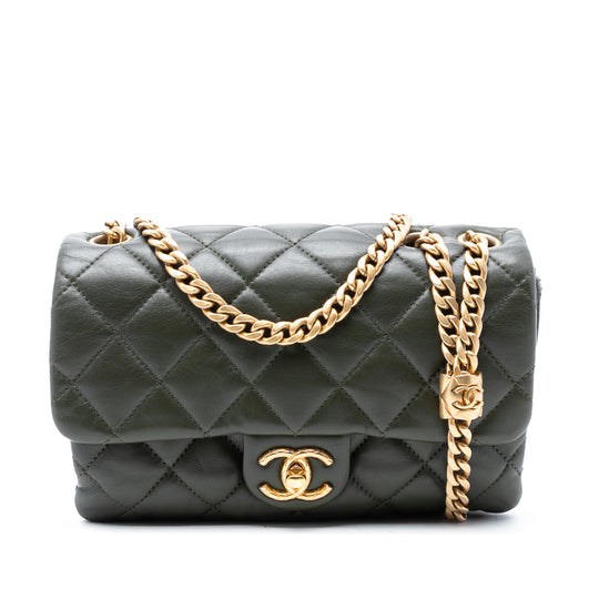 Chanel Pillow Crush Flap Small Green Lambskin Gold