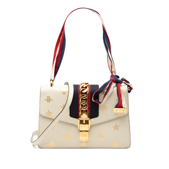 Gucci Sylvie Small Bee Star White Calfskin