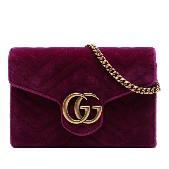 Gucci GG Marmont Matelasse Wallet On Chain Purple Velvet Gold