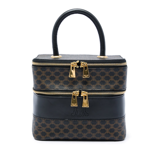 Celine Macadam Double Zip Vanity Brown Coated Canvas