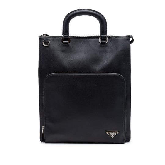 Prada Saffiano Lux Front Pocket Convertible Tote Black Saffiano Leather