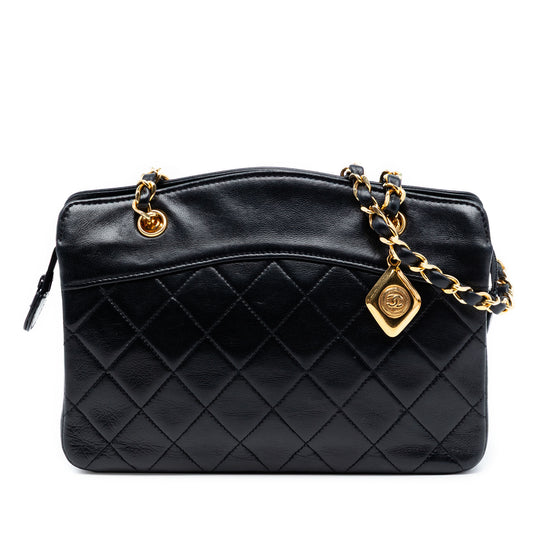 Chanel CC Quilted Zip Bag Black Lambskin Gold