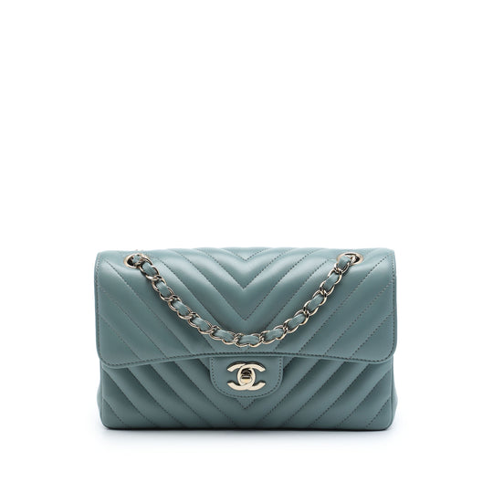 Chanel Classic Double Flap Small Chevron Blue Lambskin