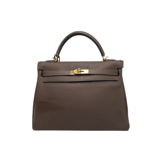 Hermès Kelly 32 Dark Brown Togo Gold
