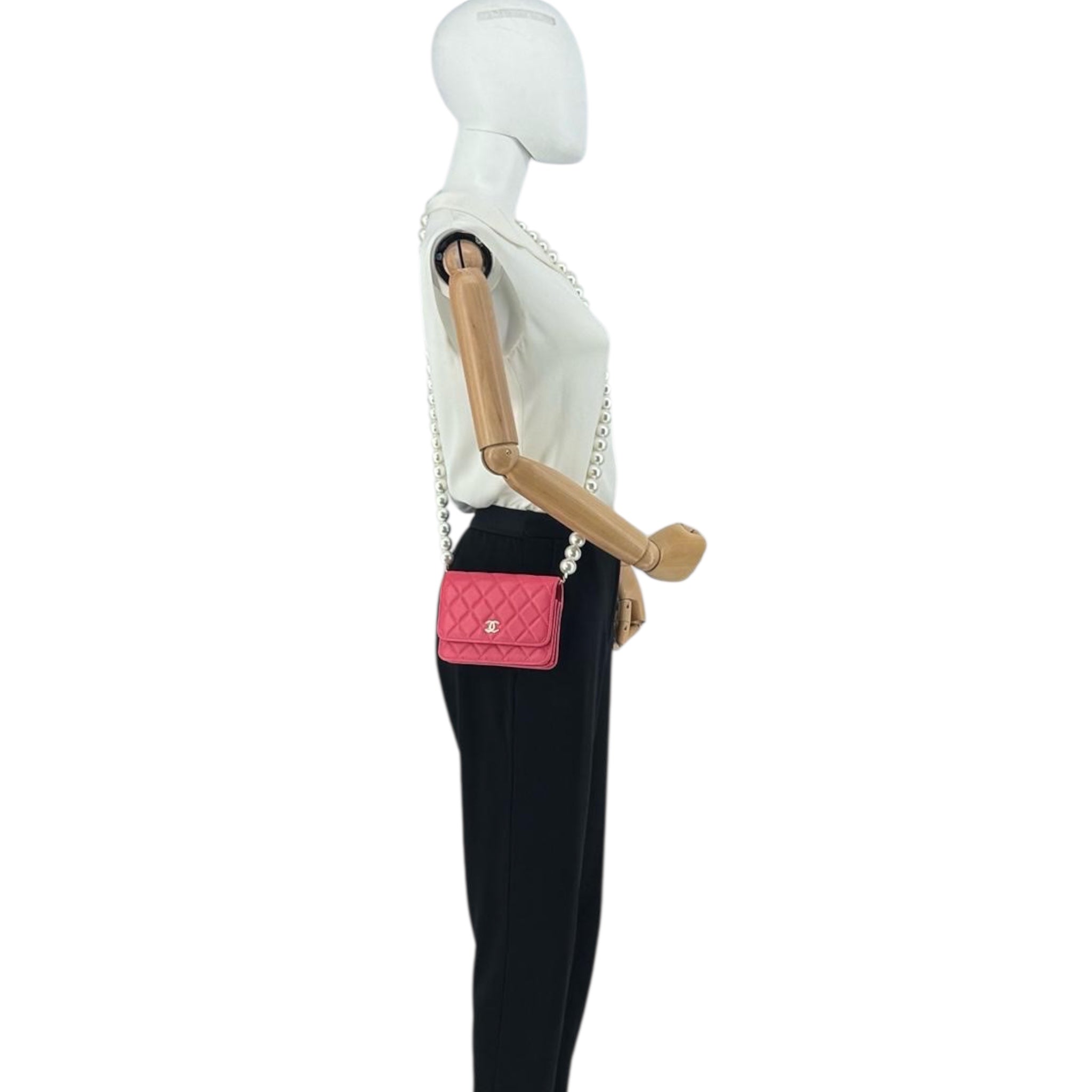 Chanel WoC Mini Pink Lambskin Silver Pearl Strap