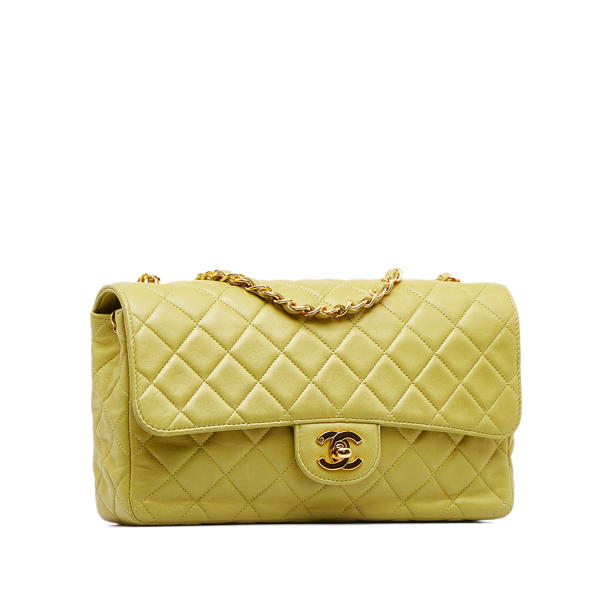 Chanel Classic Single Flap Medium Green Lambskin Gold