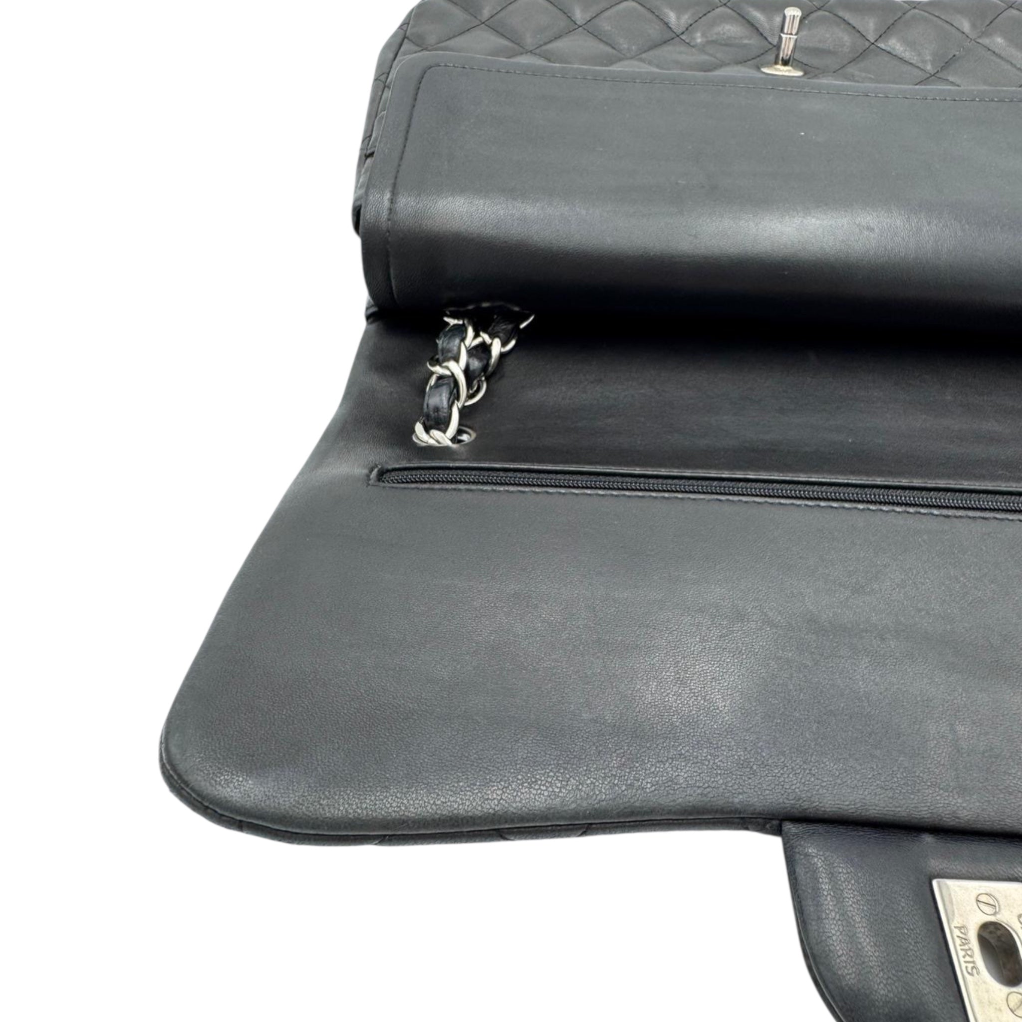 Chanel Classic Double Flap Jumbo Black Calfskin Silver