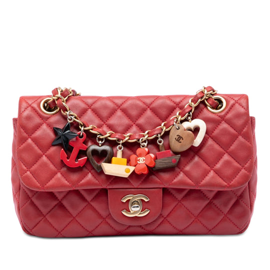 Chanel Classic Single Flap Marine Charms Medium Red Lambskin