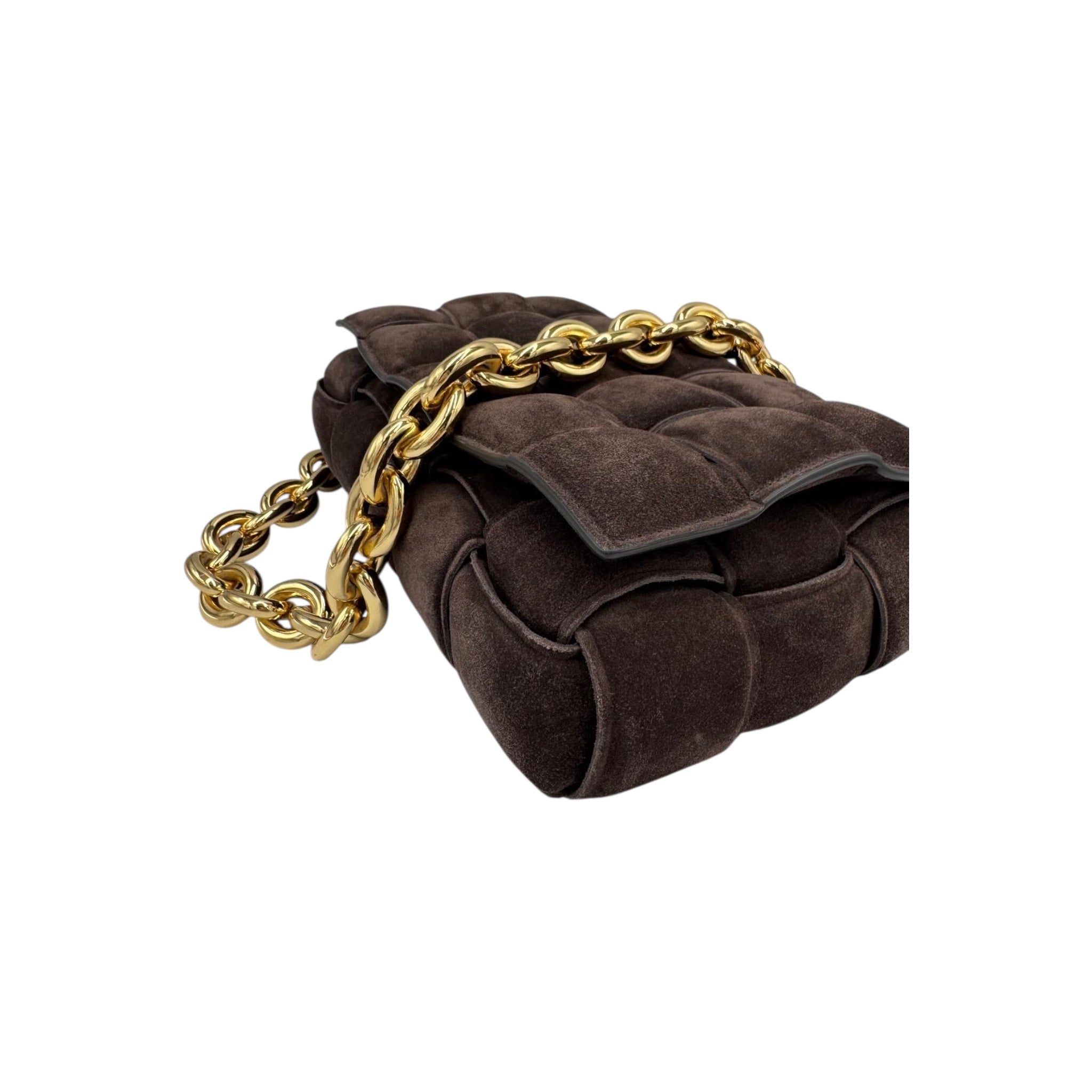 Bottega Veneta Padded Chain Cassette Brown Velvet Gold