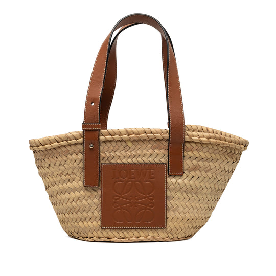 Loewe Anagram Basket Tote Small Beige Raffia Calfskin