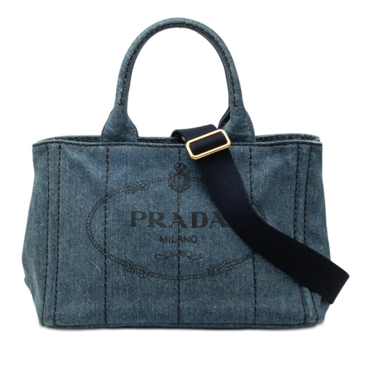 Prada Canapa Logo Satchel Small Blue Denim