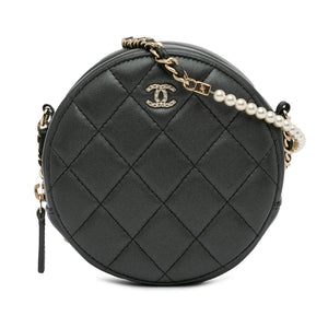 Chanel Round Pearl Clutch with Chain Black Lambskin