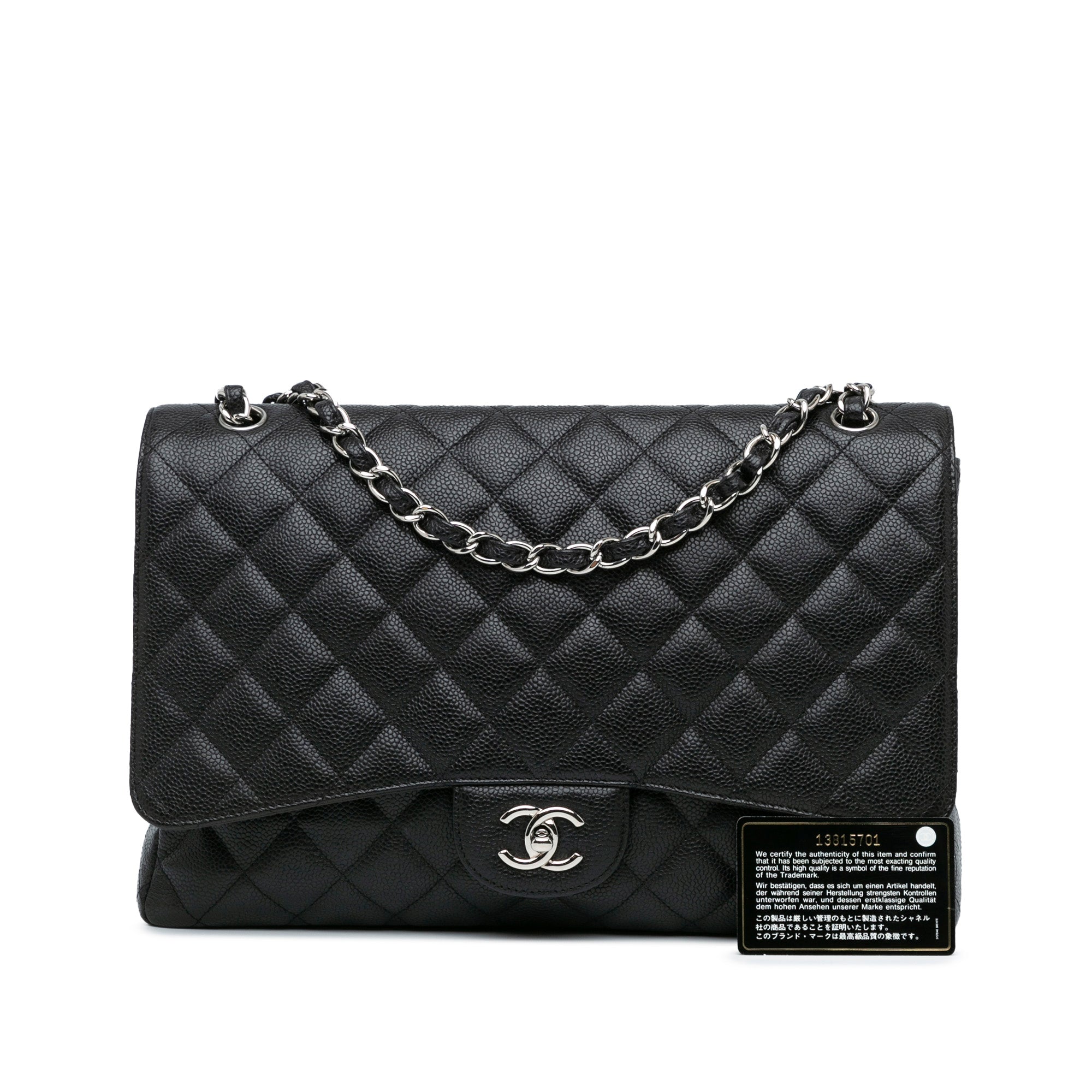 Chanel Classic Single Flap Maxi Black Caviar Silver