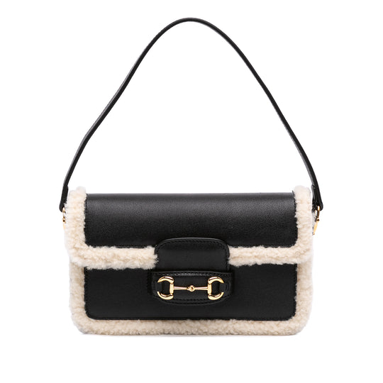 Gucci 1955 Horsebit Mini Black Calfskin Shearling Trim