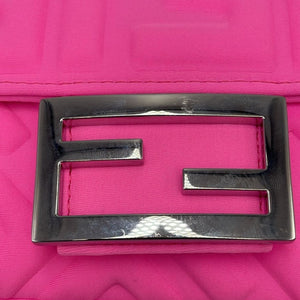 Fendi Baguette Chain Bag Mini Fluorescent Pink Rubberized/Silicone embossed FF Logo Silver
