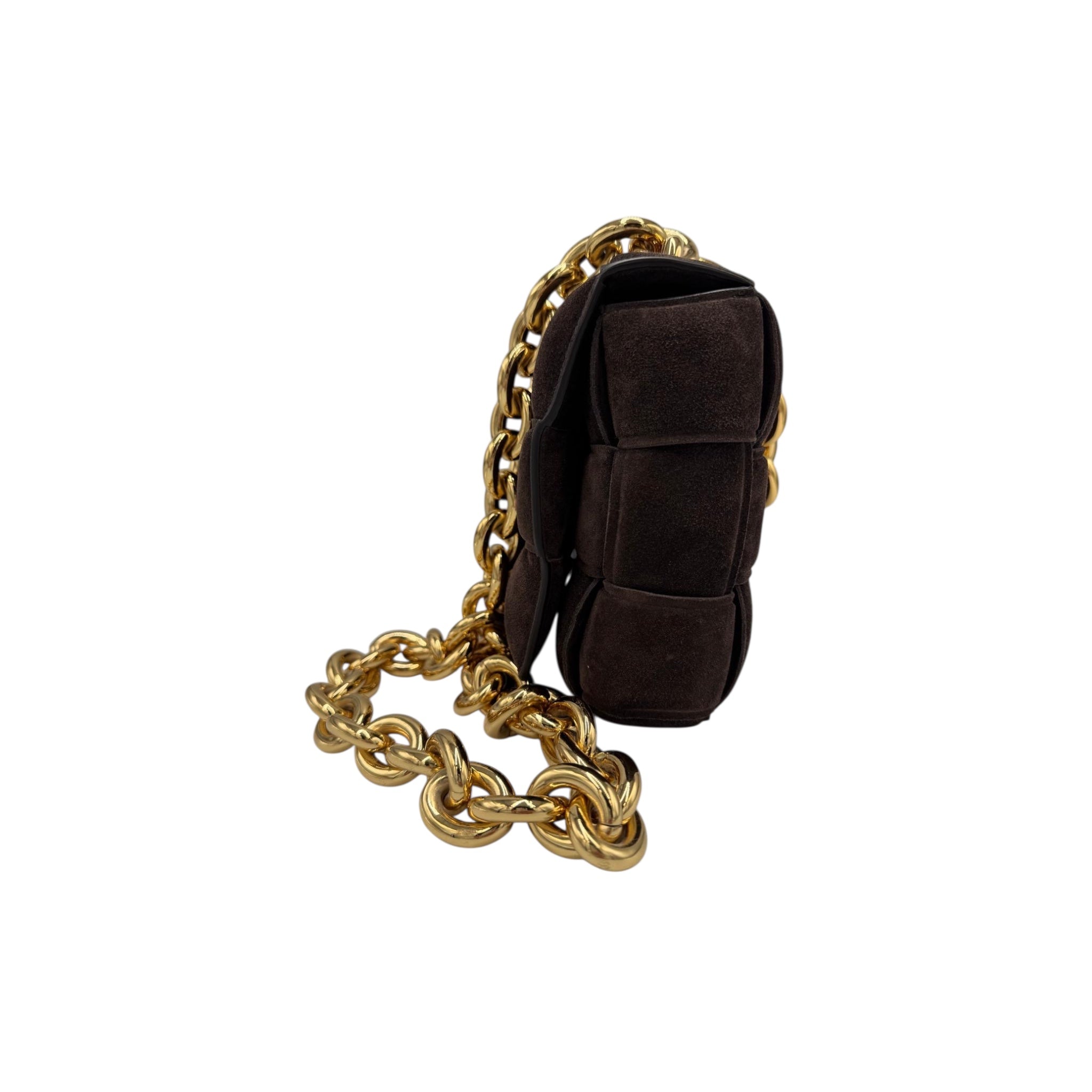 Bottega Veneta Padded Chain Cassette Brown Velvet Gold