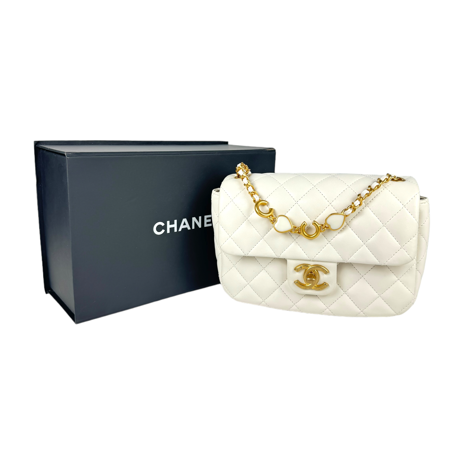 Chanel Classic Mini Rectangular White Lambskin Gold