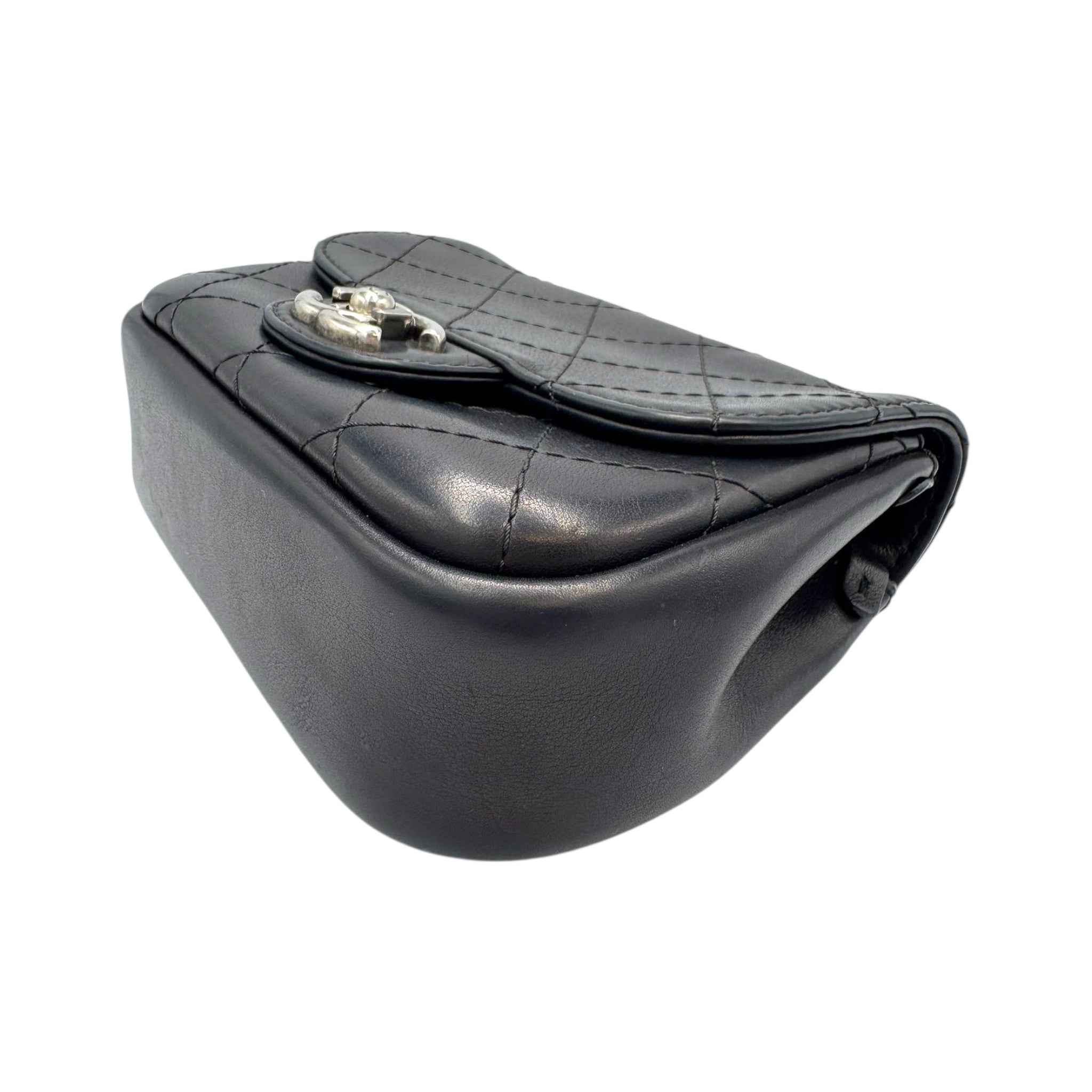 Chanel Mini Camera Crossbody Bag Lambskin Black Silver