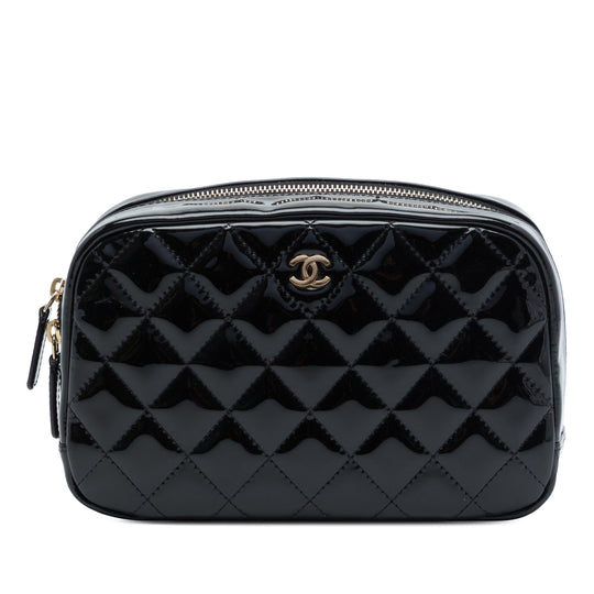 Chanel Quilted Cosmetic Pouch Black Patent Leather
