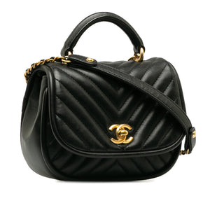 Chanel Reverse Round Mini Black Quilted Chevron Lambskin Gold