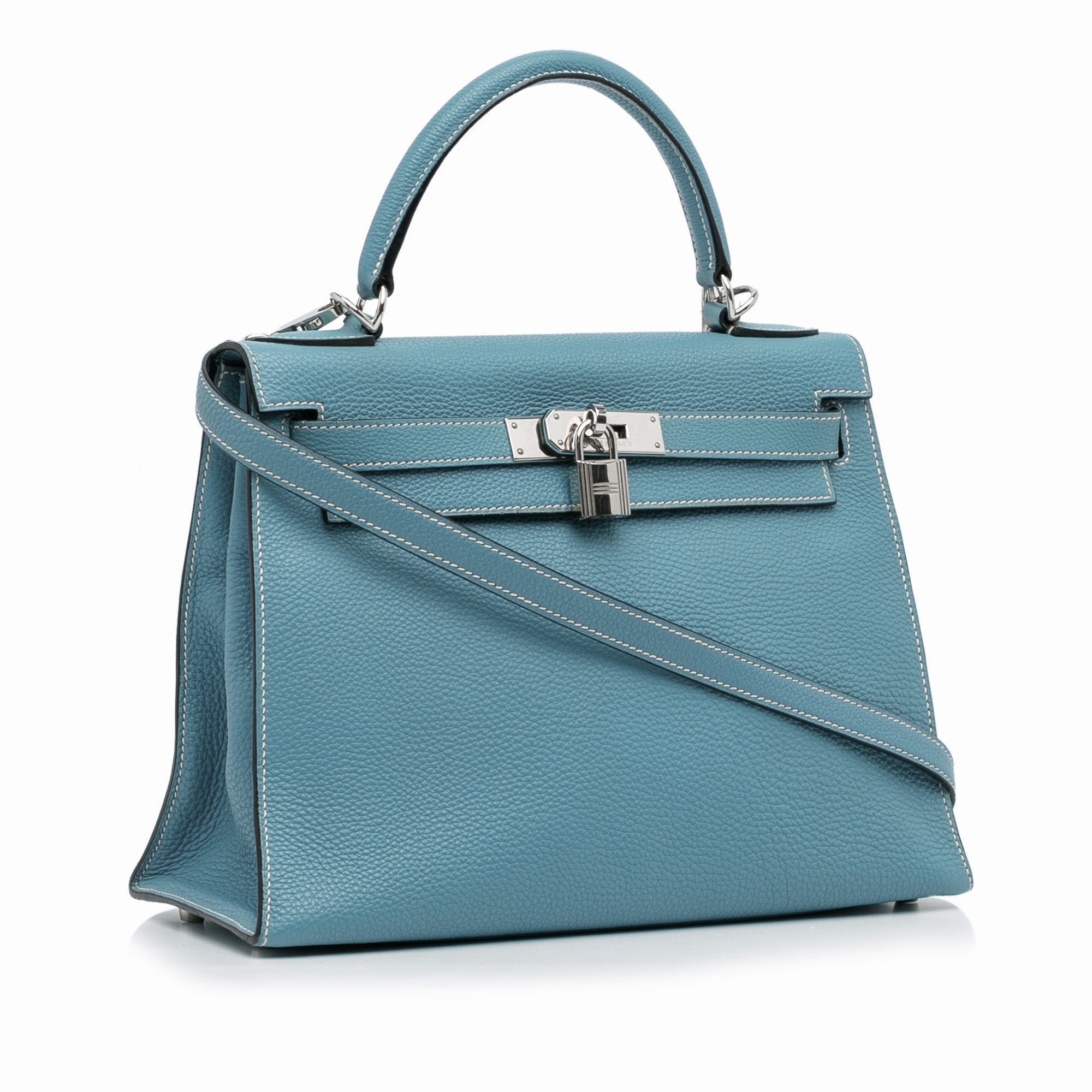 Hermès Kelly Sellier Mou 28 Bleu Jean Togo