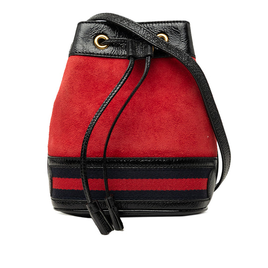 Gucci Ophidia Bucket Mini Red Suede Patent Leather Trim