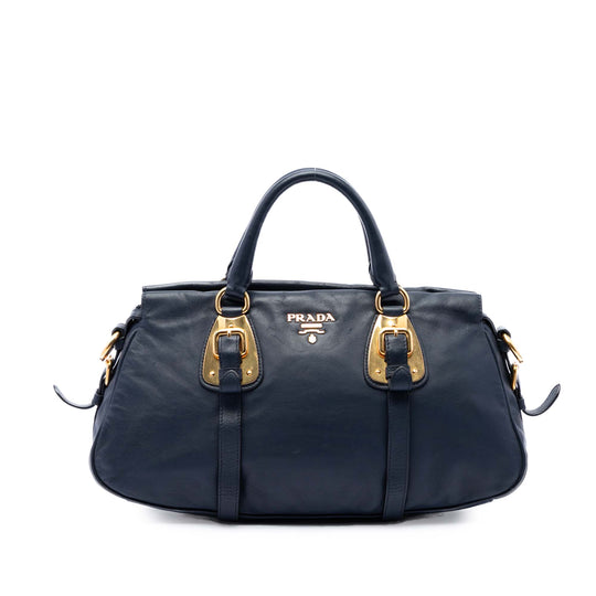 Prada Shopping Satchel Blue Calfskin