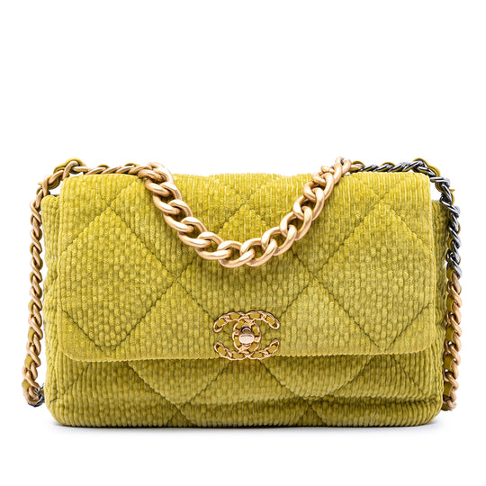 Chanel 19 Flap Large Green Corduroy