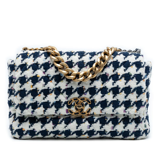 Chanel 19 Flap Large Blue Tweed Gold