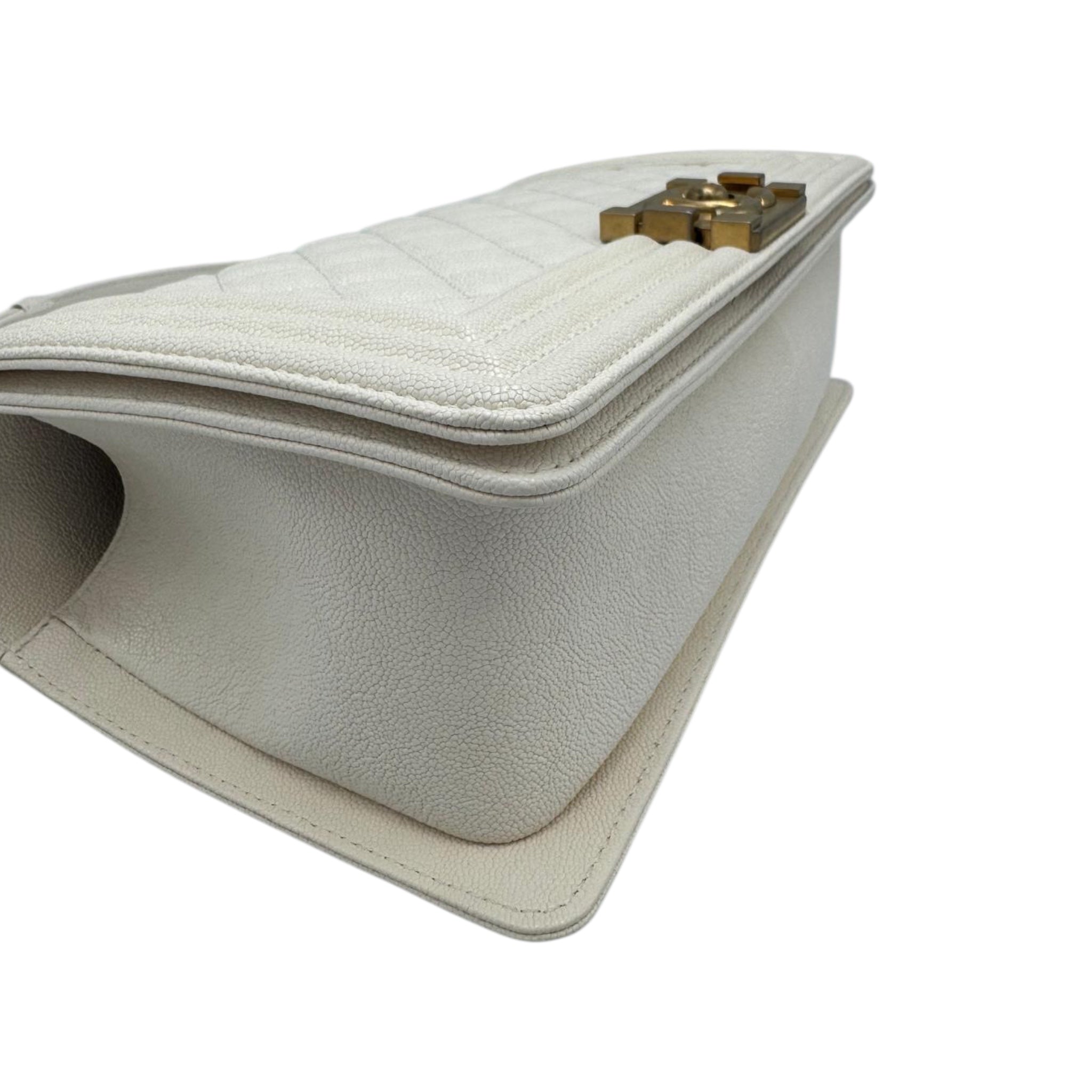 Chanel Boy New Medium White Lambskin Gold