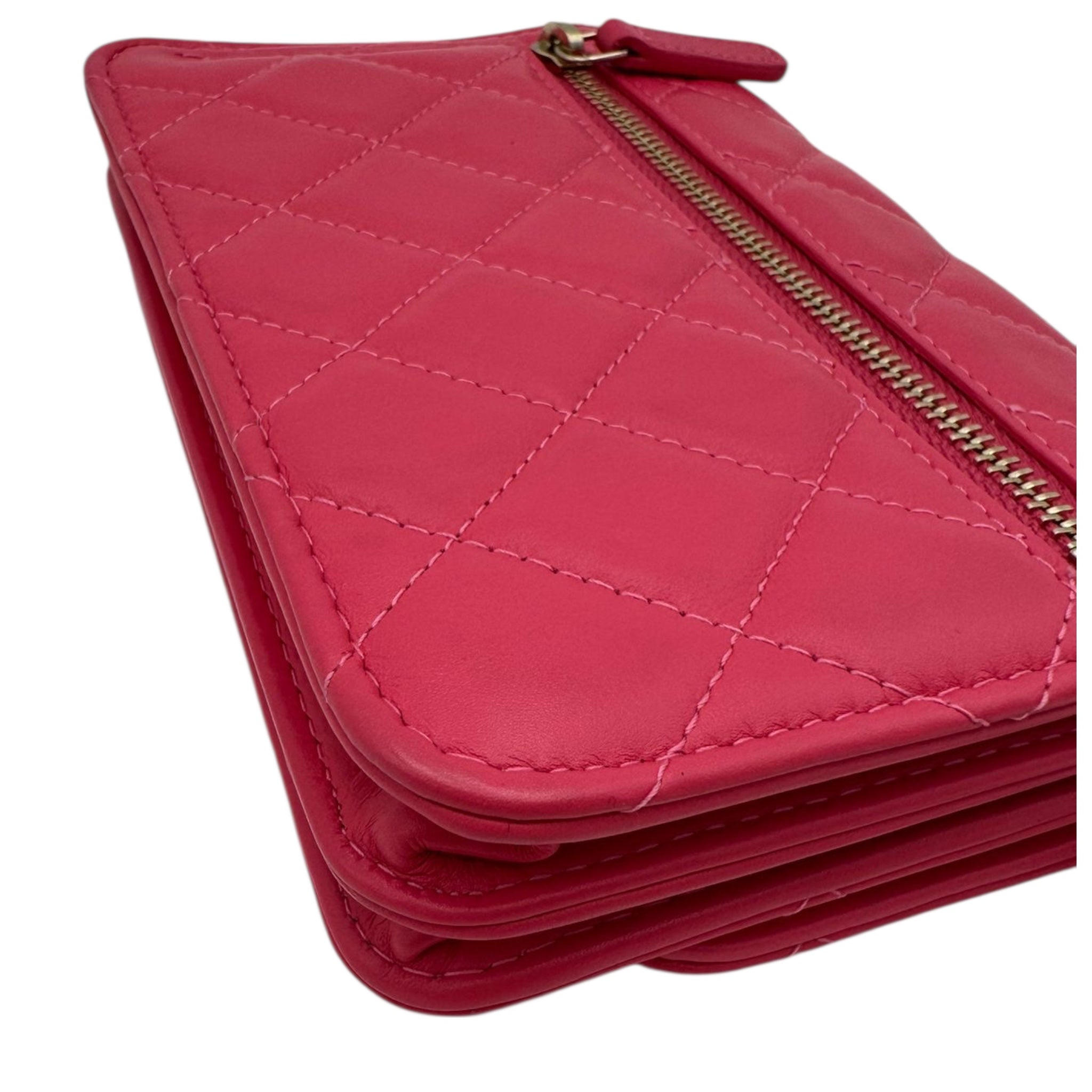 Chanel WoC Mini Pink Lambskin Silver Pearl Strap