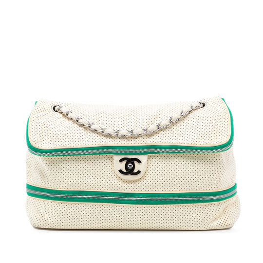 Chanel Expandable Shoulder Bag White Perforated Calfskin