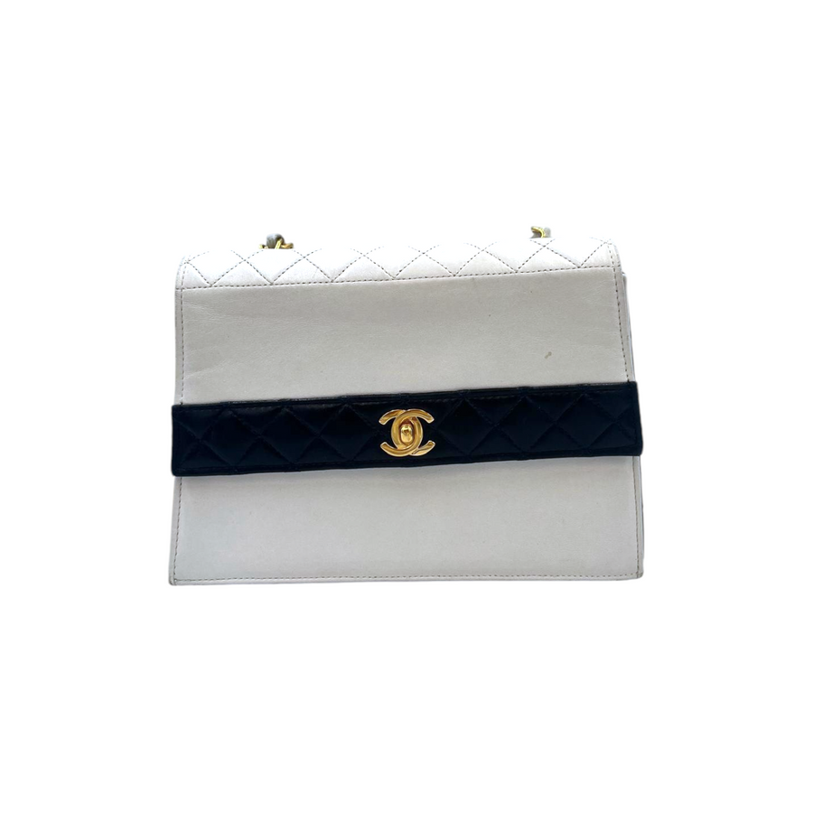 Chanel Trapèze Blanc/Marine Agneau Or