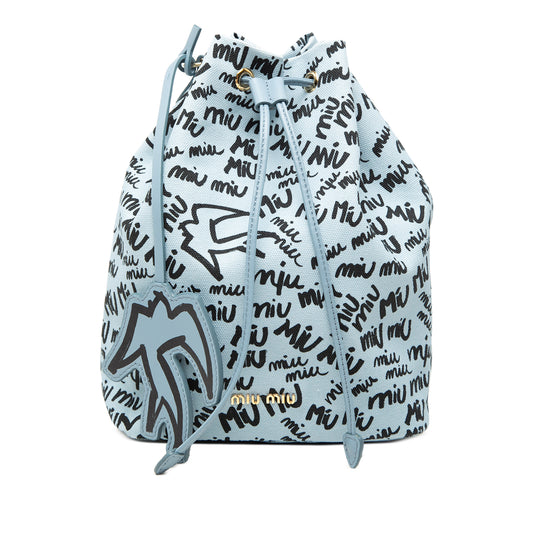 Miu Miu Drawstring Pouch Blue Canvas Calfskin