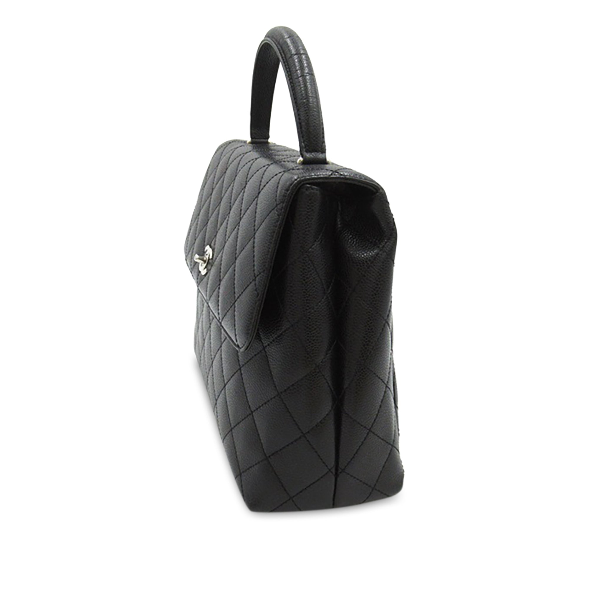 Chanel Kelly Top Handle Bag Black Caviar Silver