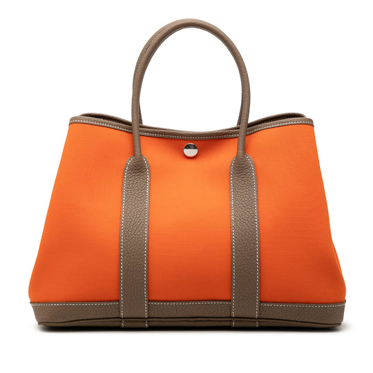 Hermès Garden Party 30 Orange Canvas Brown Calfskin