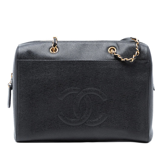 Chanel CC Shoulder Bag Black Caviar Gold