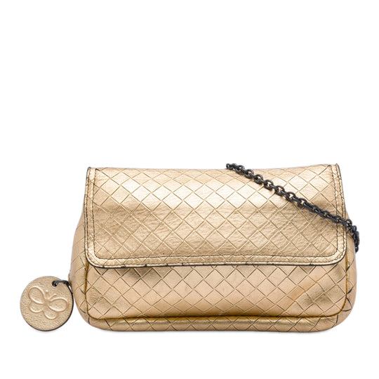 Bottega Veneta Intrecciomirage Chain Flap Gold Nappa Leather
