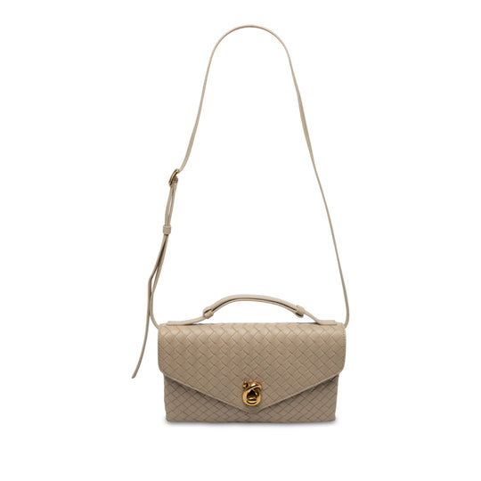 Bottega Veneta Intrecciato Knot Lock Top Handle Beige Nappa Leather