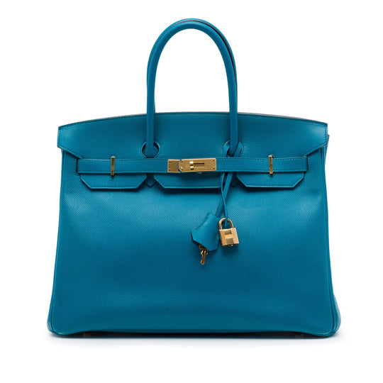 Hermès Birkin Retourne 35 Blue Epsom Gold