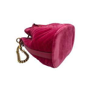 Gucci GG Marmont Bucket Bag Medium Rasperry Pink Velvet Gold