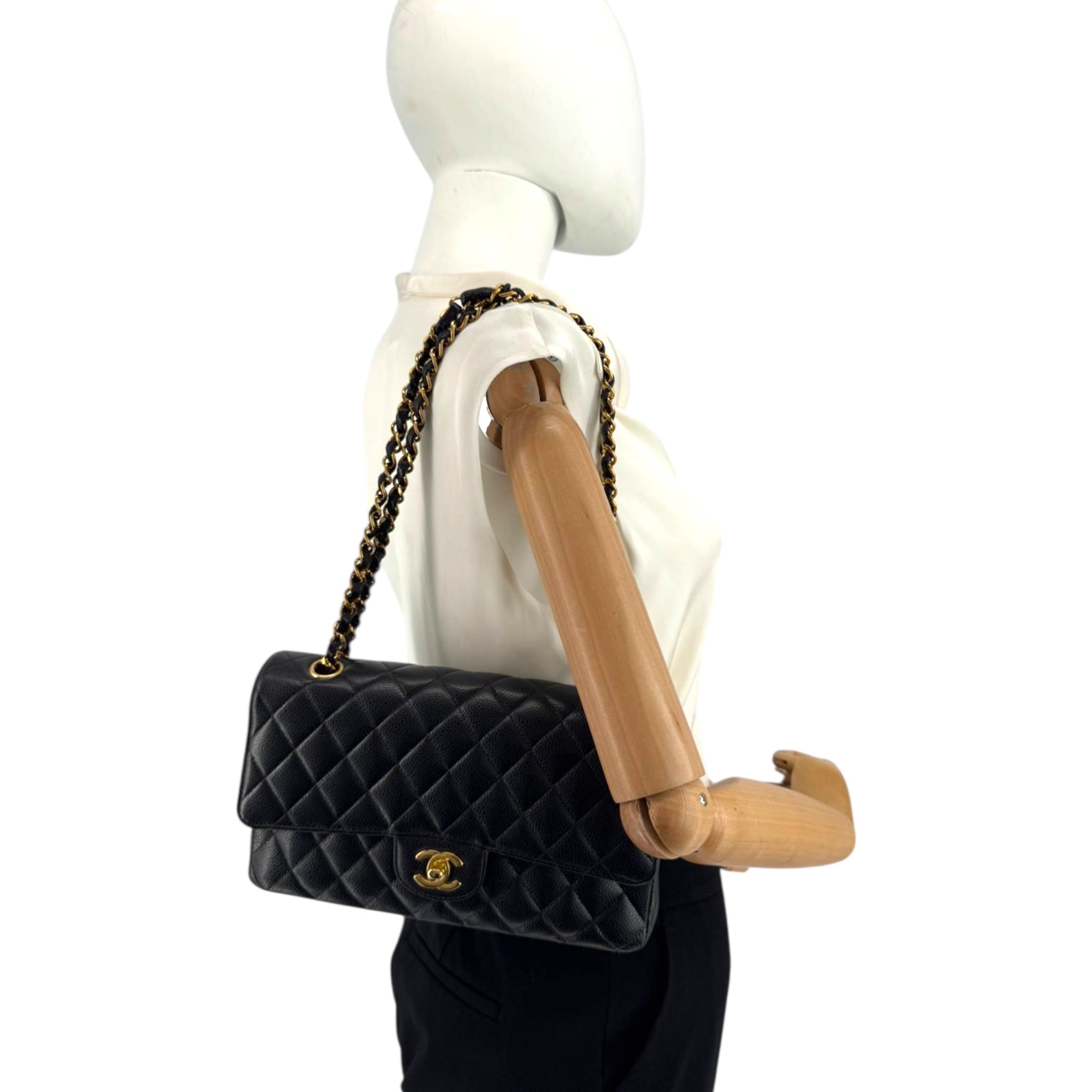 Chanel Classic Medium Double Flap Black Caviar Gold